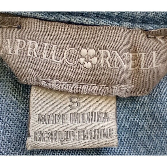 April Cornell Dress Small Denim Pintuck Prairie Boho Peasant Cottage Pockets - Picture 8 of 9
